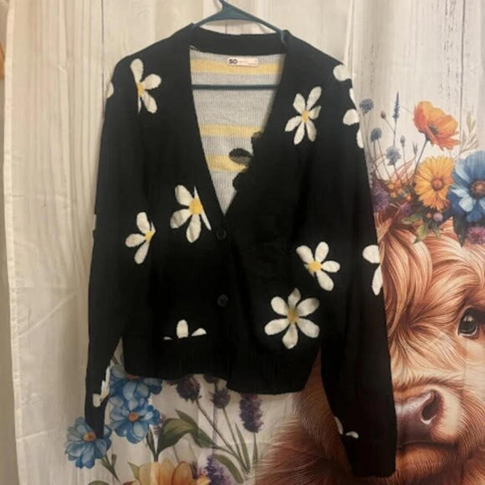 Black Floral Cardigan Sweater